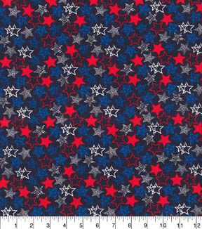 Fabric Traditions Stacked Stars Outline on Black Patriotic Cotton Fabric