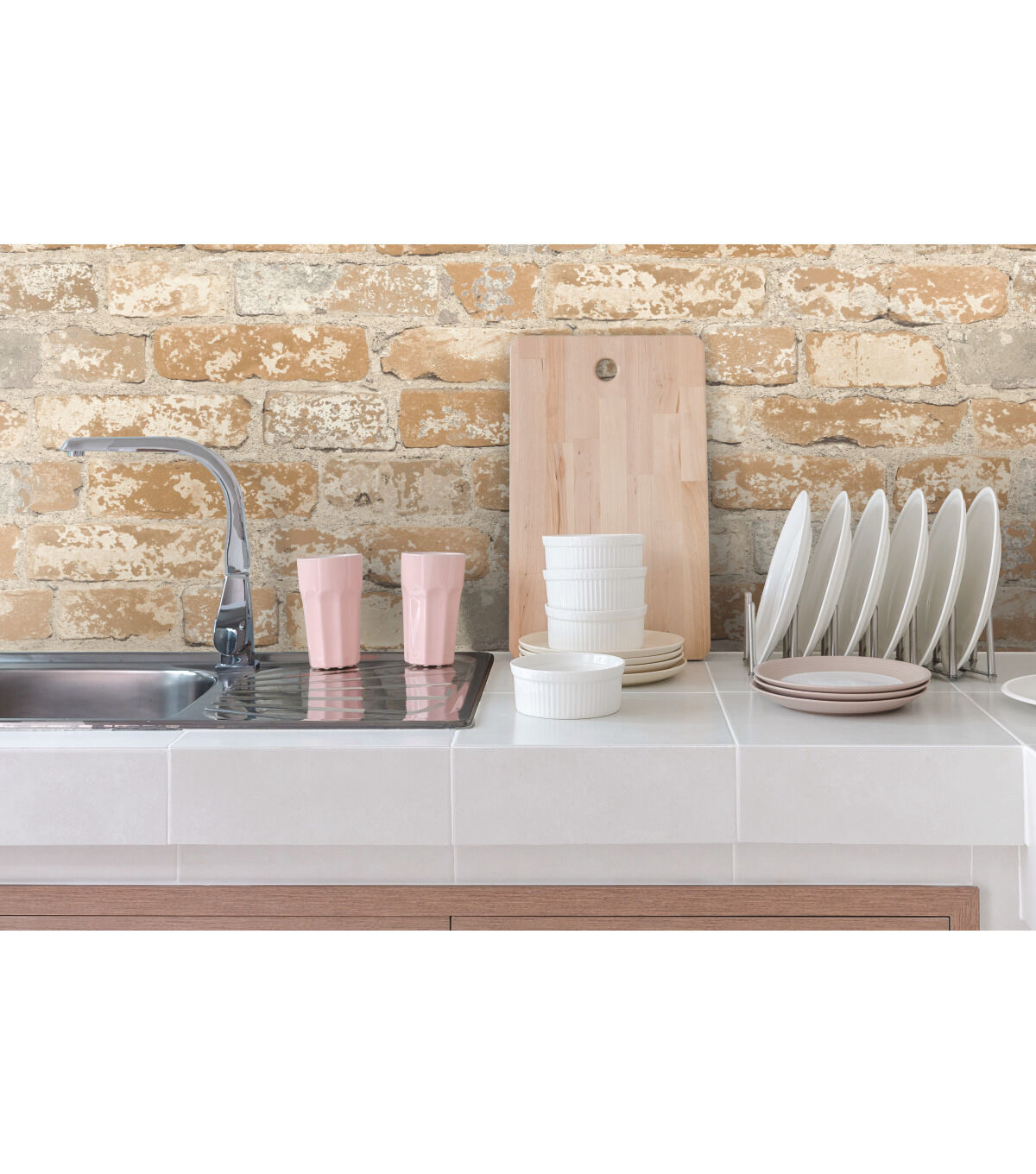 RoomMates Wallpaper Stuccoed Brown Brick