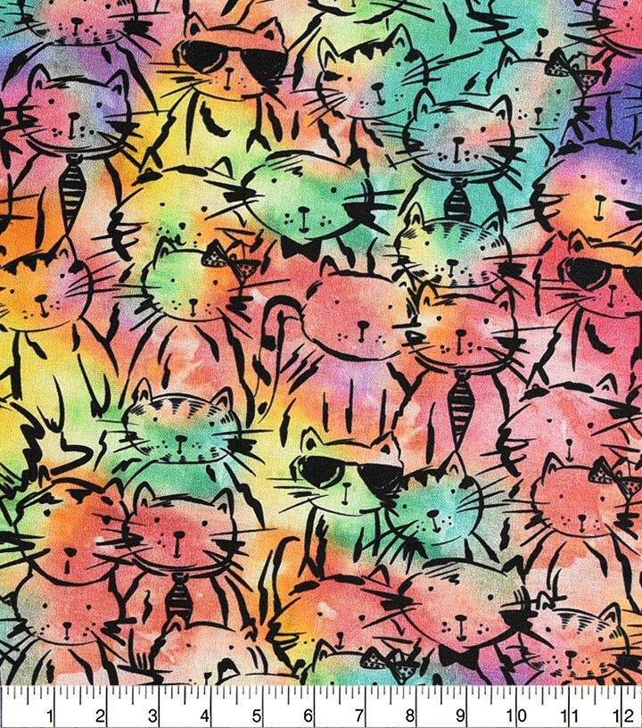 Packed Cool Cats Tiedye Novelty Cotton Fabric