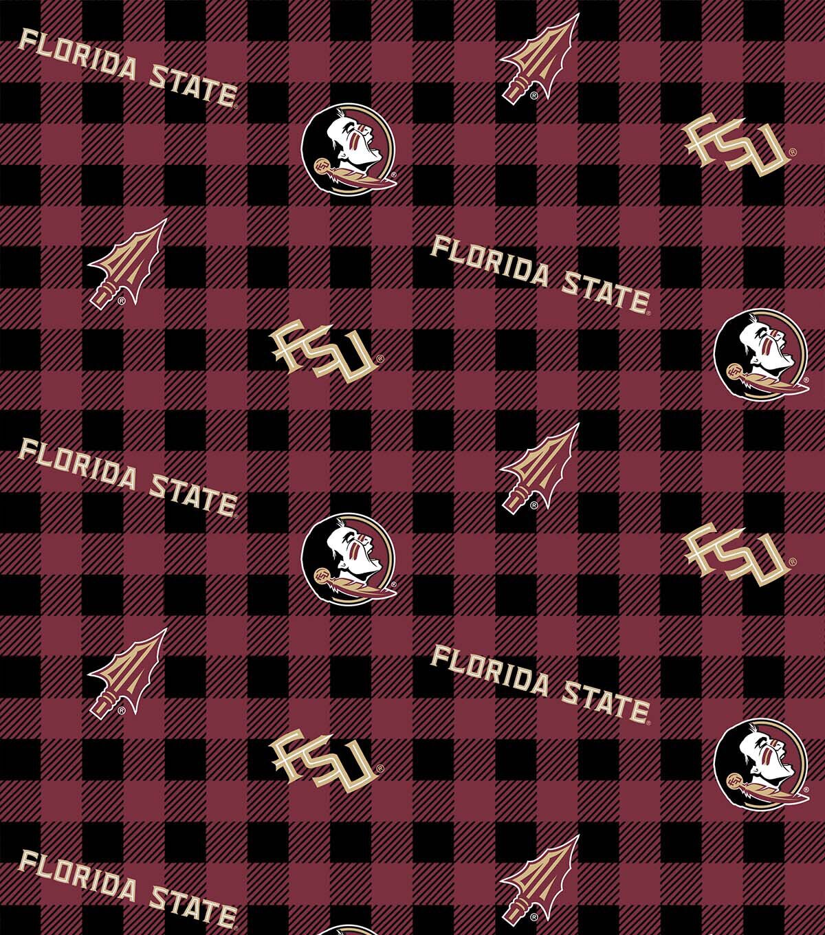 Florida State University Seminoles Cotton Fabric Buffalo Check