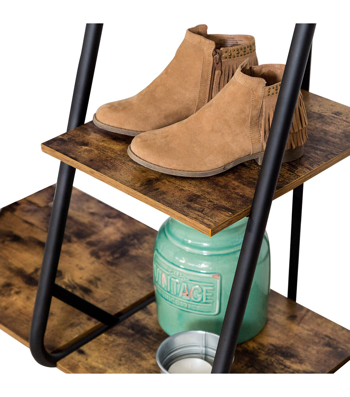 Honey Can Do Rustic Z Frame Wardrobe with Shelves