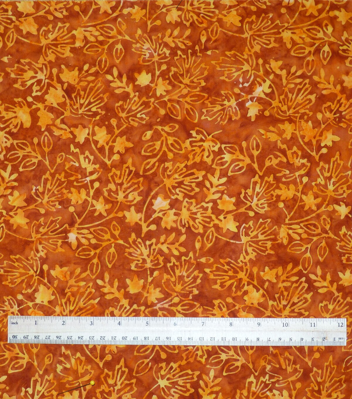 Rust Orange Leaves Batik Cotton Fabric