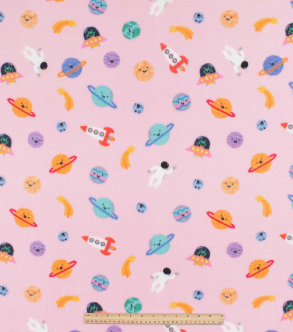 Space Icons on Pink Anti Pill Fleece Fabric by POP!