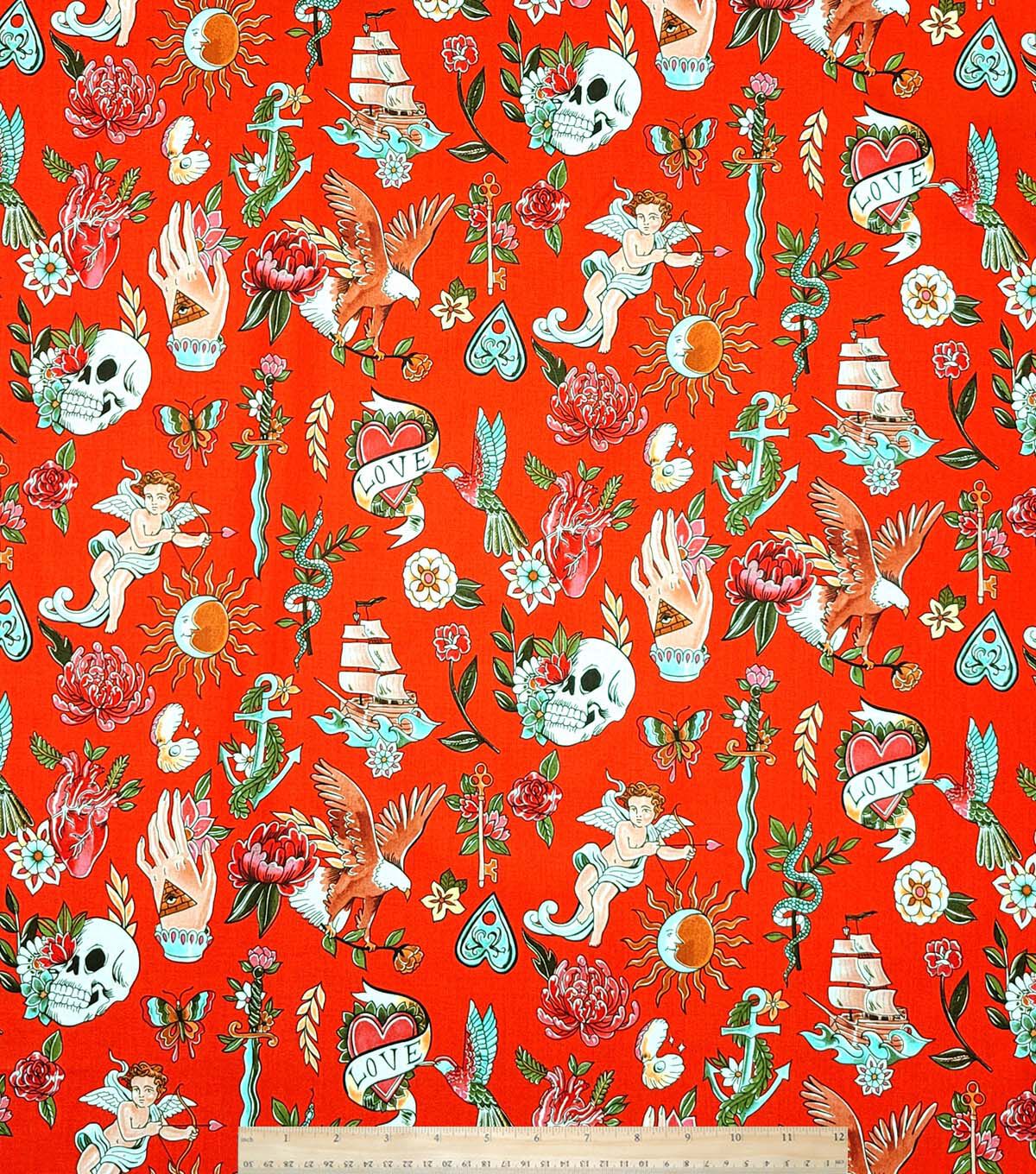 Alexander Henry Red Tell Tale Tattoo Premium Cotton Fabric