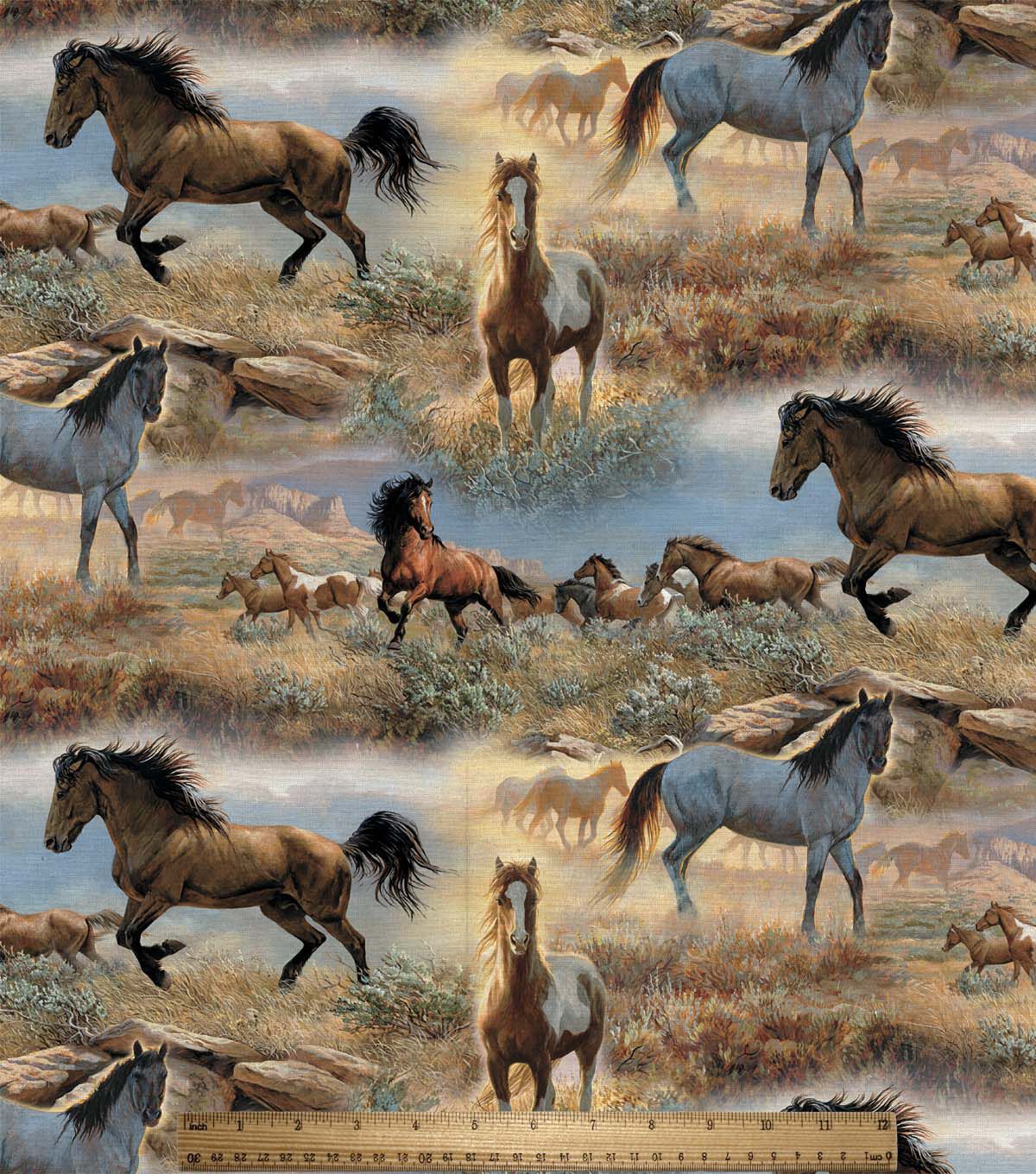 David Textiles Brown & White Horses Novelty Cotton Fabric