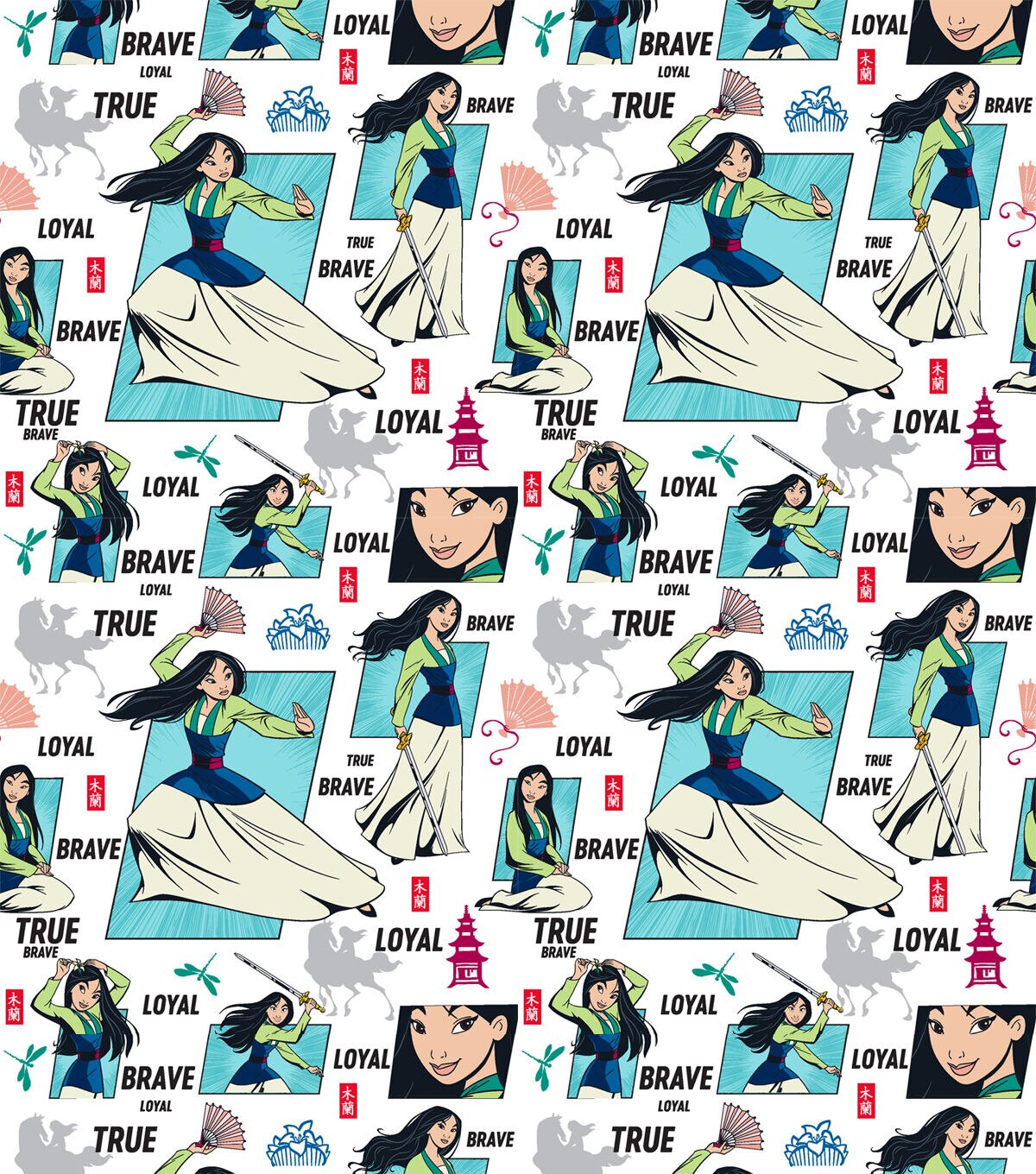 Princess Mulan Hero Disney Cotton Fabric