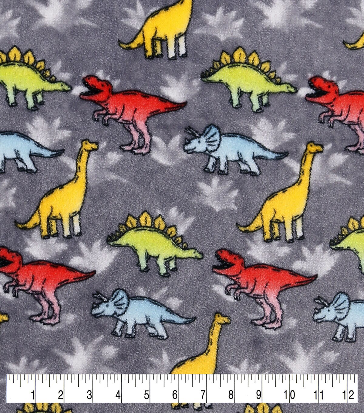 Bright Dinos On Gray Sew Lush Fleece Fabric