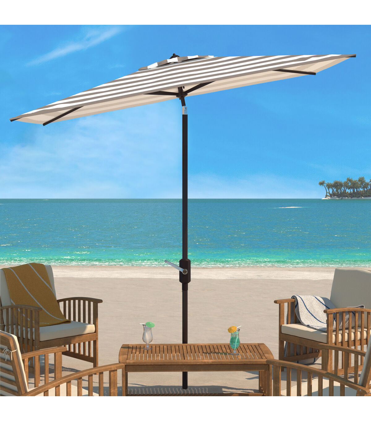Safavieh 6.5' x 10' Gray Iris Fashion Line Rectangle Patio Umbrella