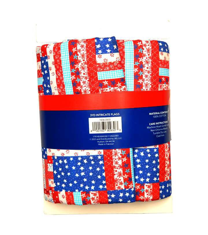 3yd Patriotic Red Intricate Flags Precut Cotton Fabric