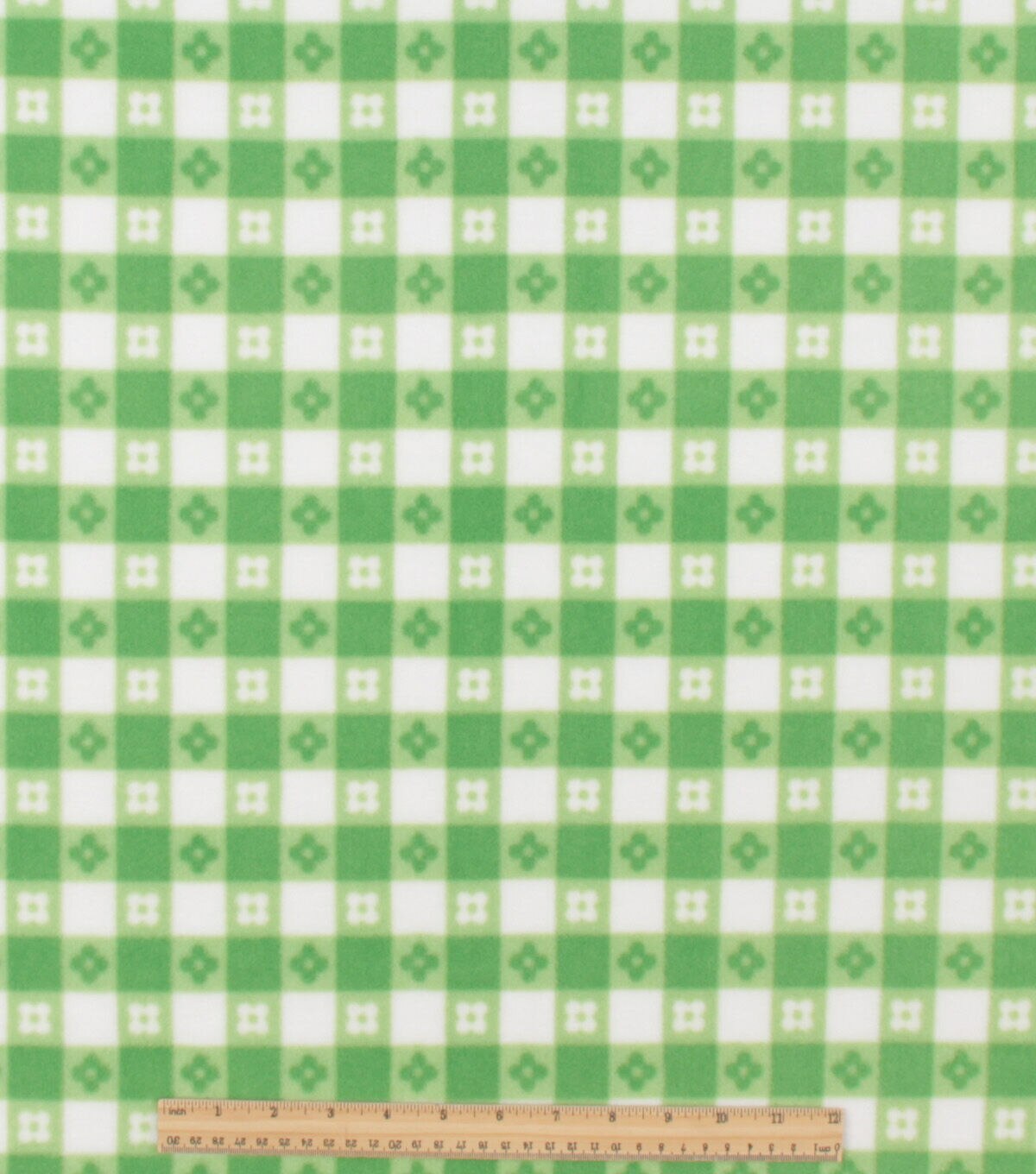 Green Floral Gingham Green Anti Pill Plush Fleece Fabric