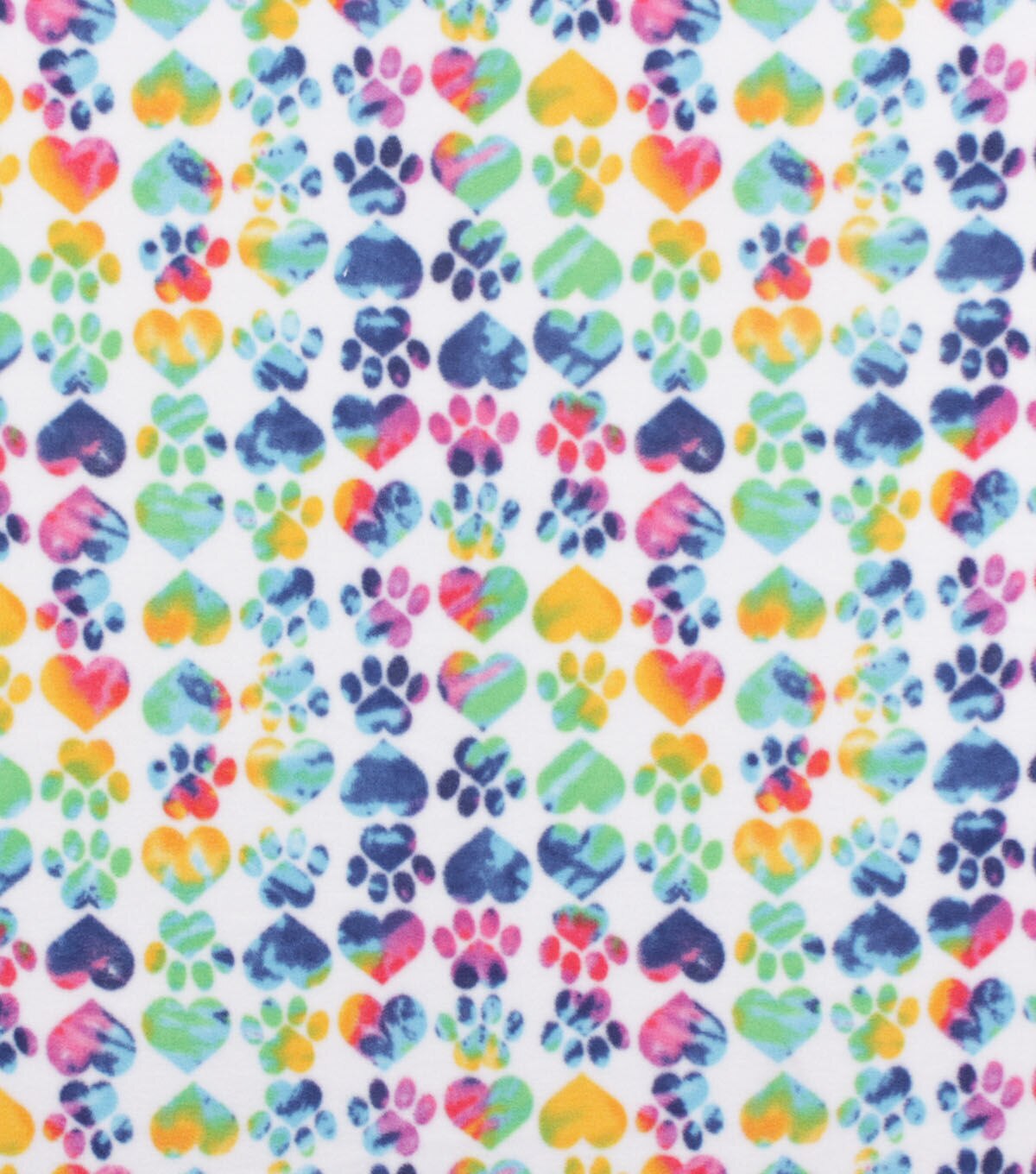 Tie Dye Paws & Hearts Anti Pill Fleece Fabric