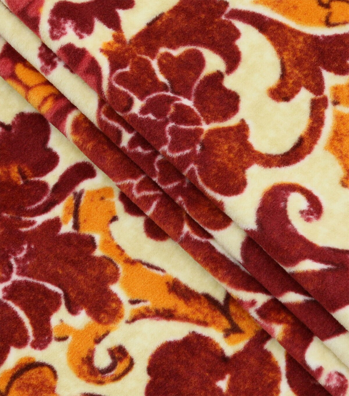 Red Damask Floral Red Luxe Fleece Fabric