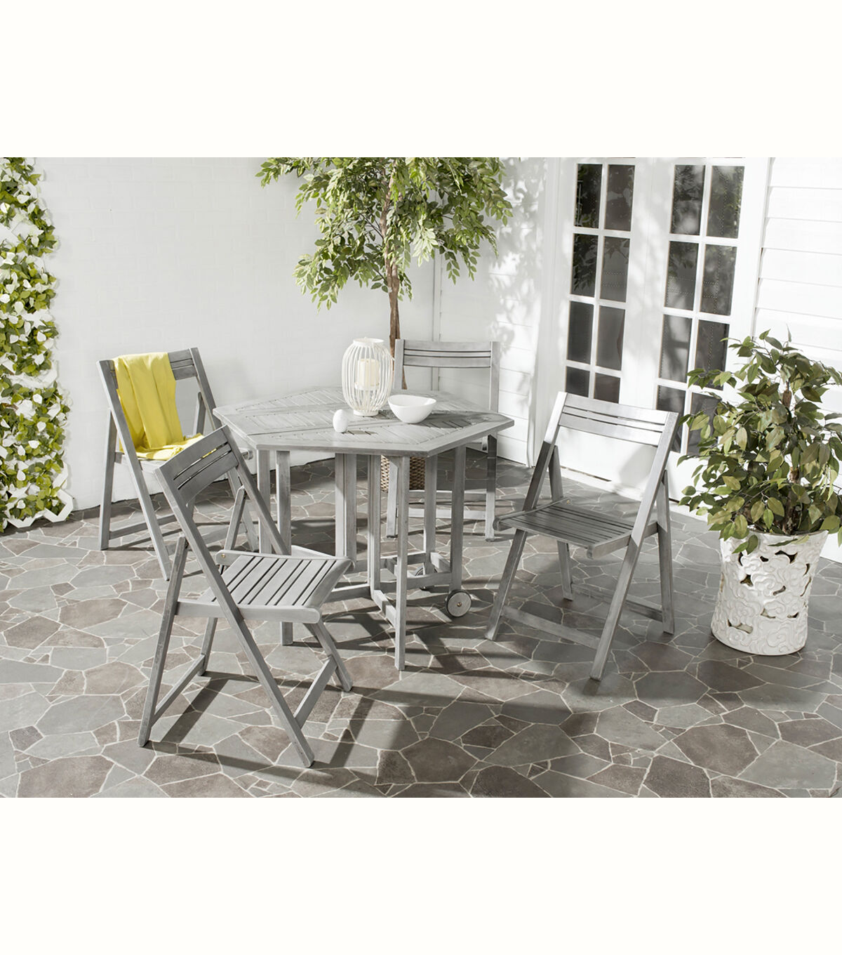 Safavieh Kerman Gray Wash Outdoor Table With 4pc Foldable Chair Set