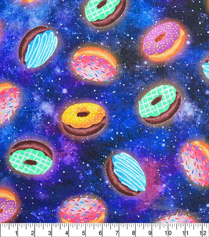 Blue Donuts In Space Novelty Cotton Fabric
