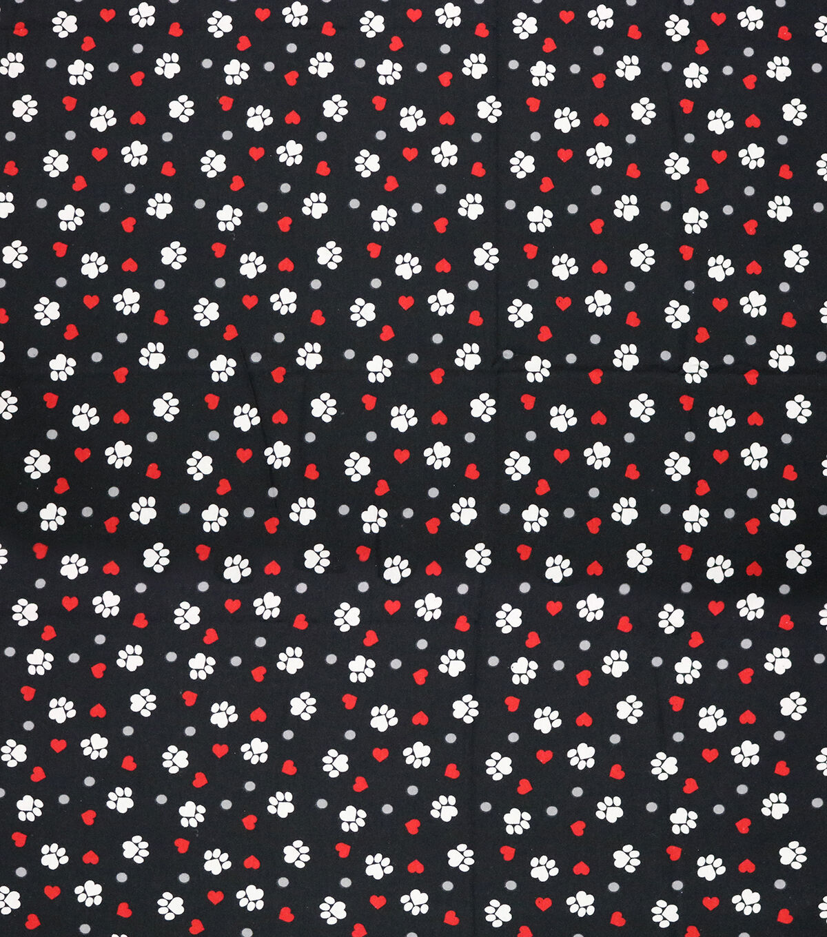 Paw Prints And Hearts On Black Super Snuggle Flannel Fabric