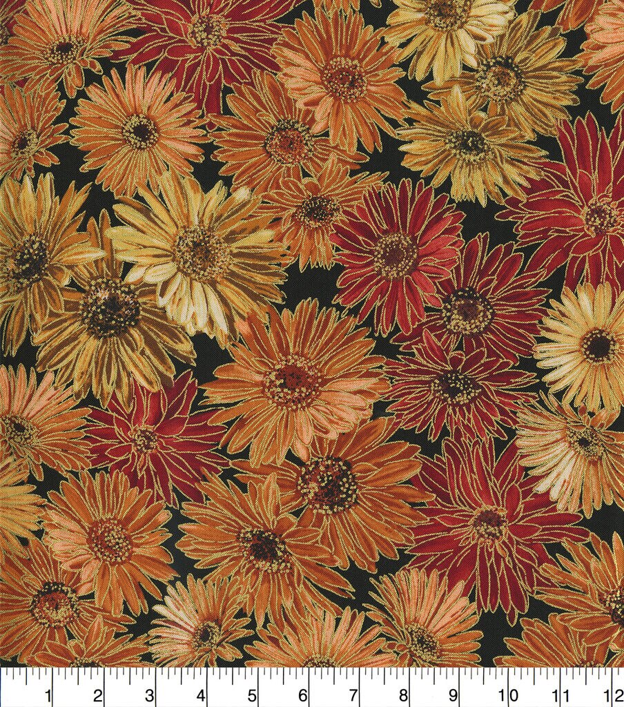 Hi Fashion Harvest Mums Harvest Metallic Cotton Fabric