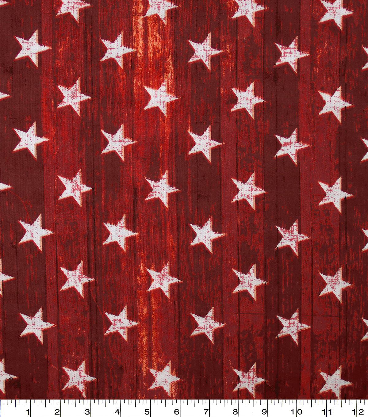 Rustic Stars On Red Plank Wide 108'' Cotton Fabric