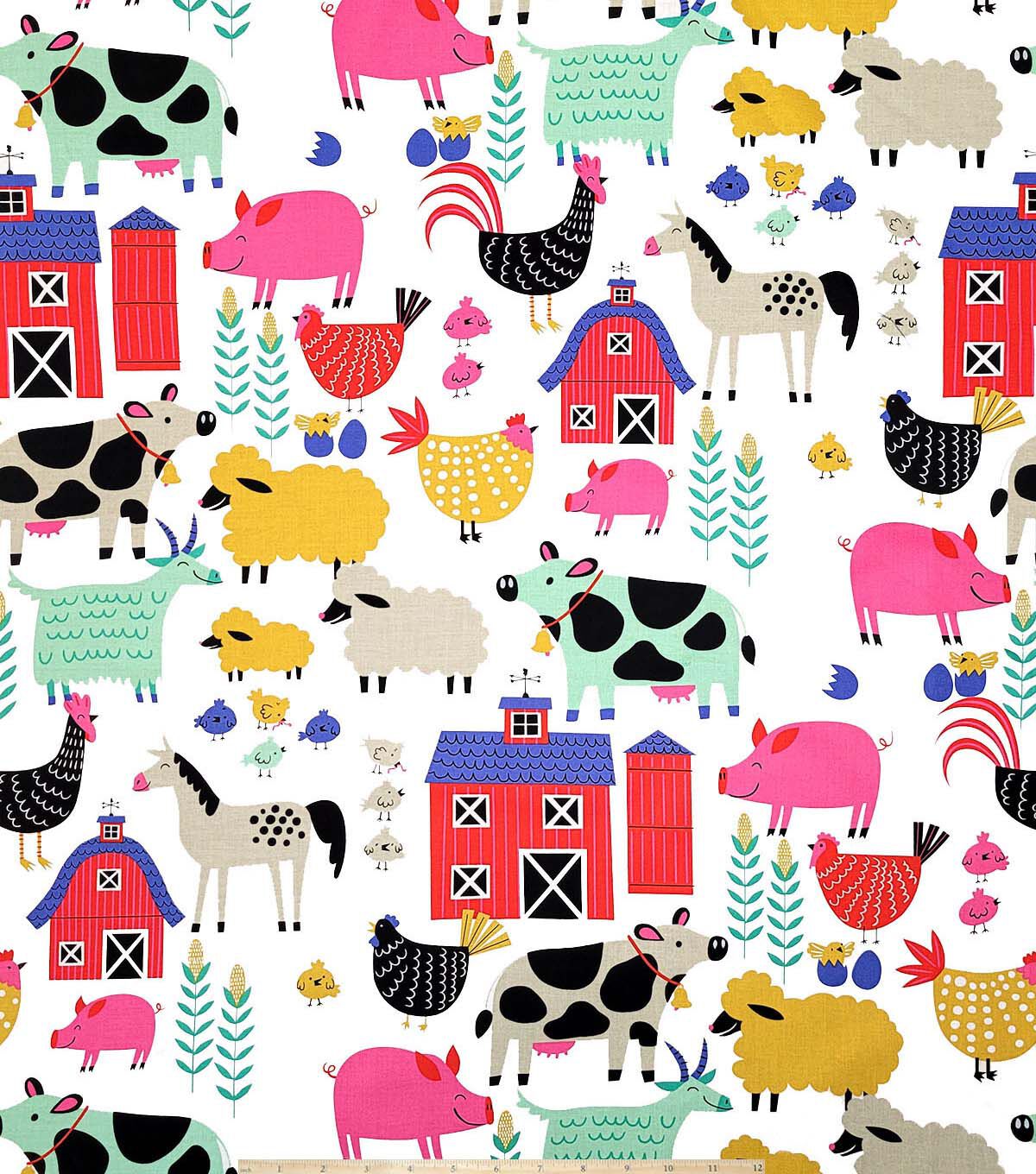 Alexander Henry Farm Icons on White Premium Cotton Fabric