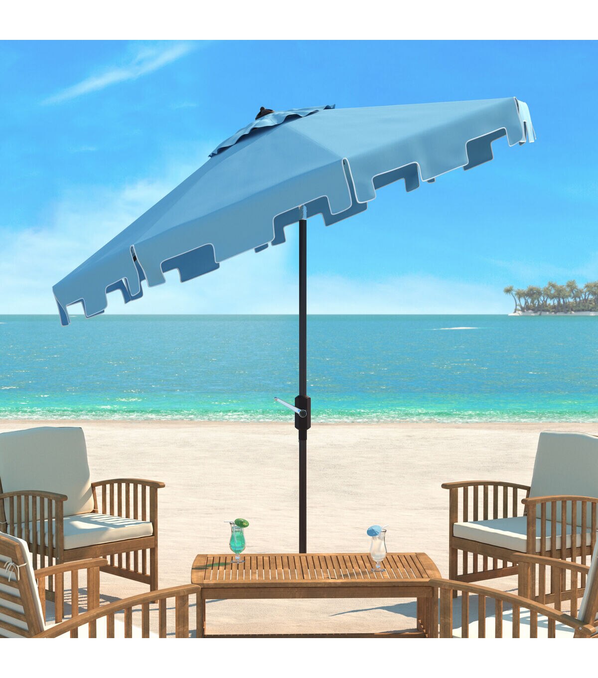Safavieh 9' Zimmerman French Blue Crank Push Button Tilt Patio Umbrella