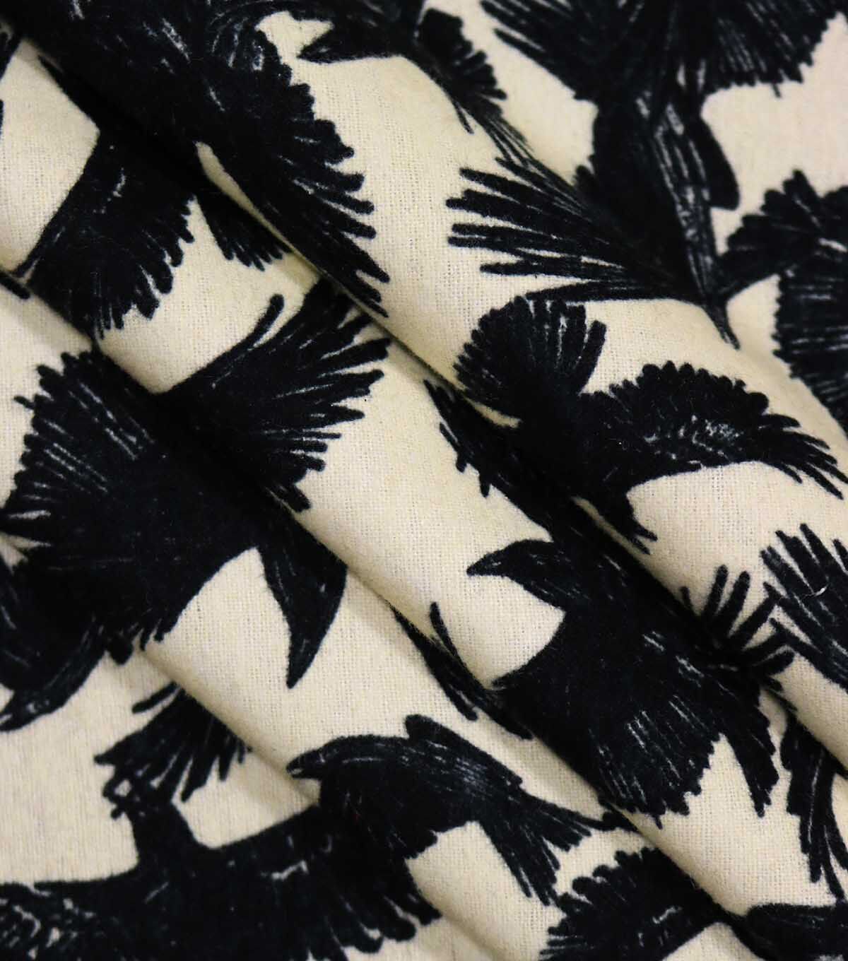 Crows On White Super Snuggle Flannel Fabric