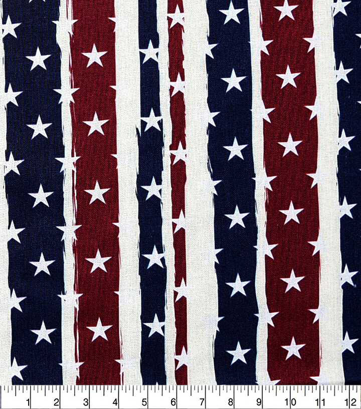 Patriotic Stars On Red White & Blue Vertical Stripes Fabric