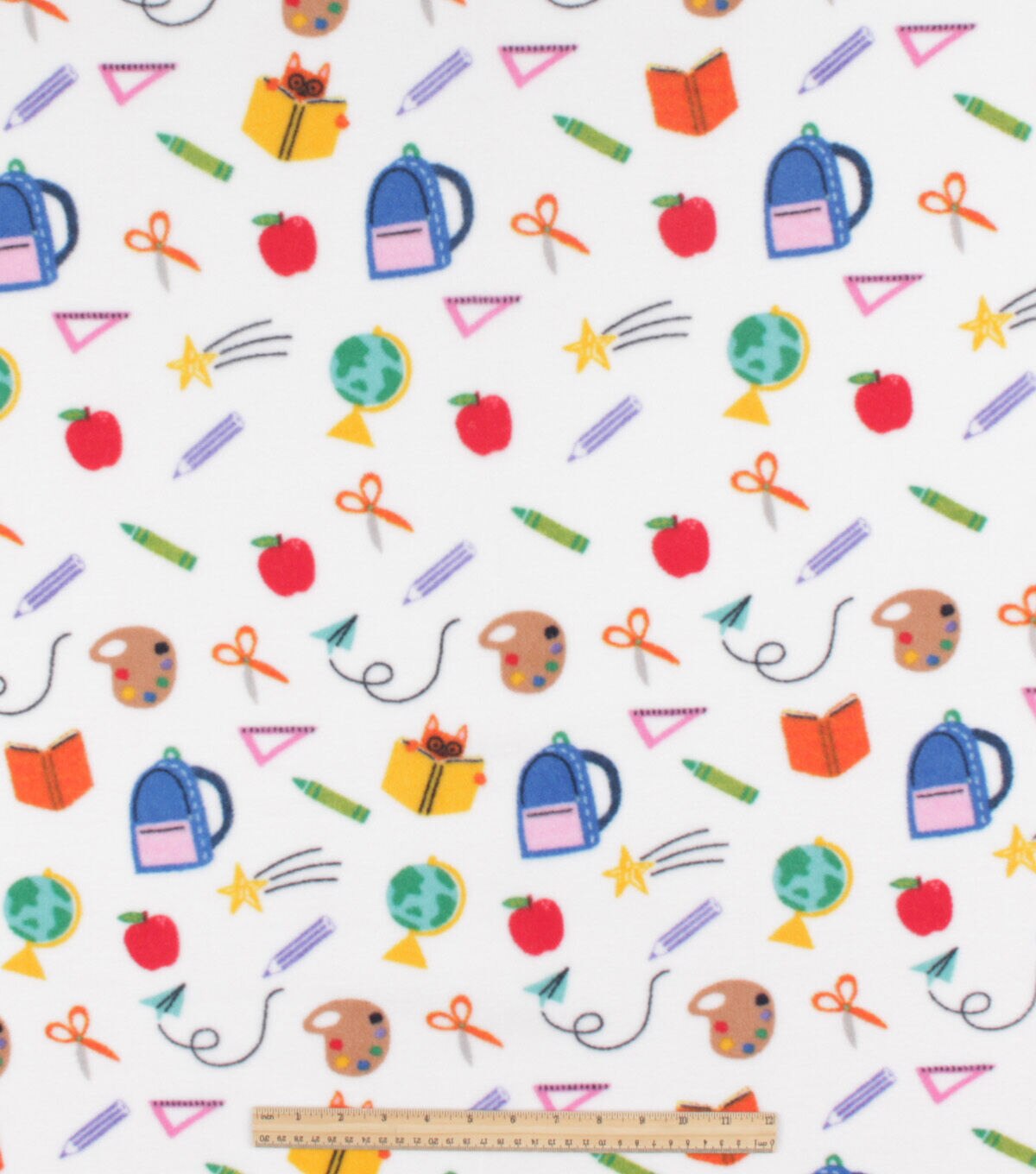 School Icons on White Anti Pill Fleece Fabric by POP!