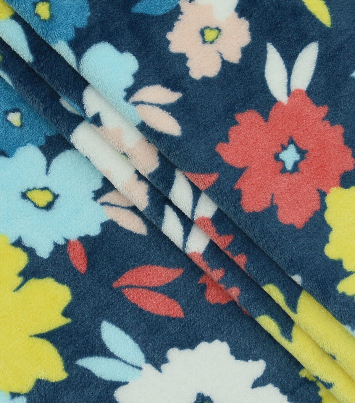 Spring Bold Floral On Blue Sew Lush Fleece Fabric