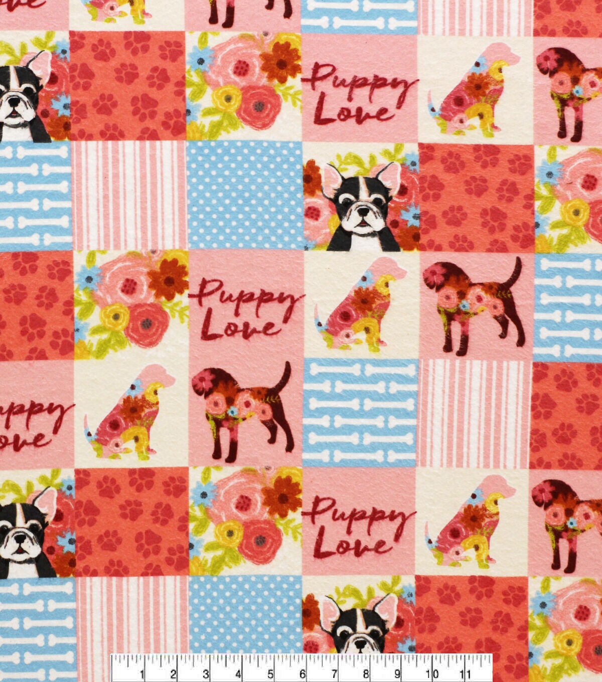 Floral Dog Block Super Snuggle Flannel Fabric