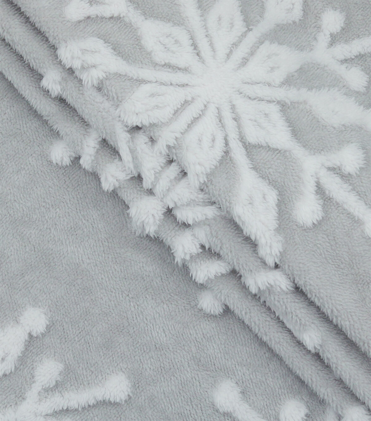 Debossed Snowflakes on Gray Sherpa Fabric