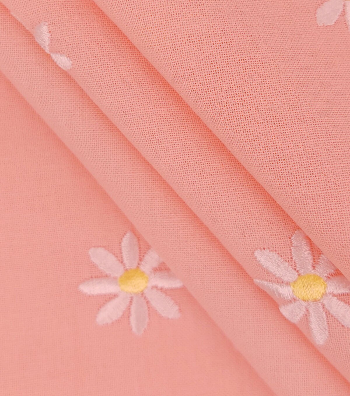Daisy Embroideries on Peach Quilt Cotton Fabric by Keepsake Calico