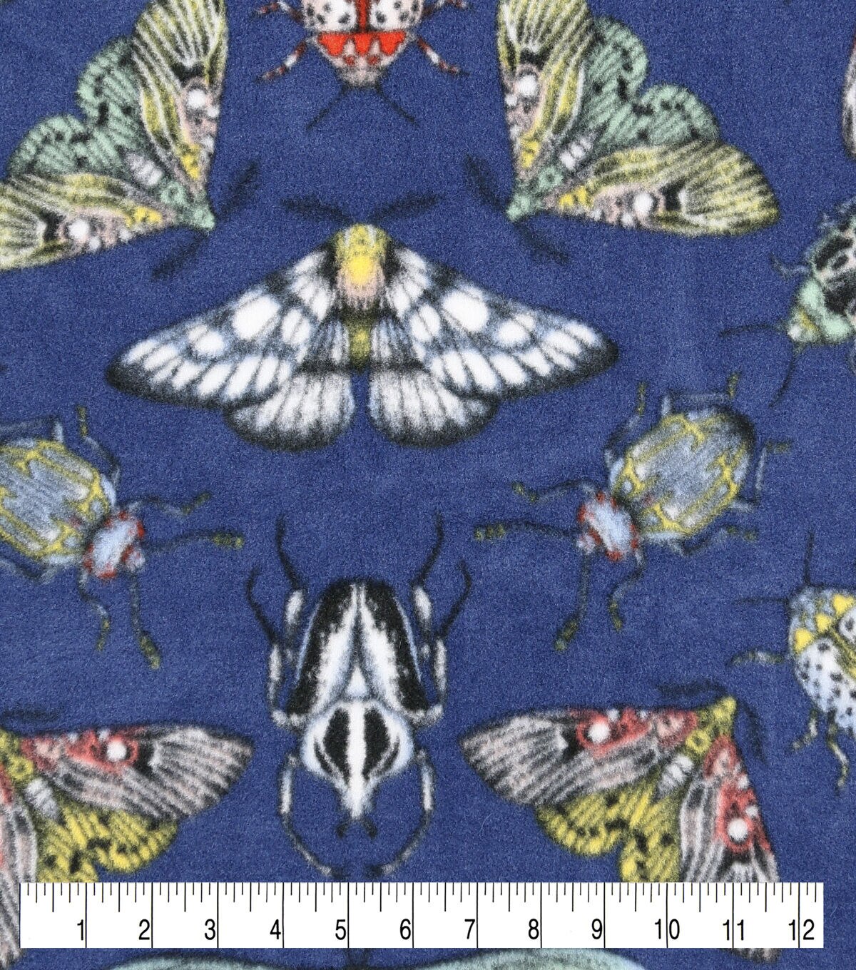 Moths on Navy Anti Pill Fleece Fabric