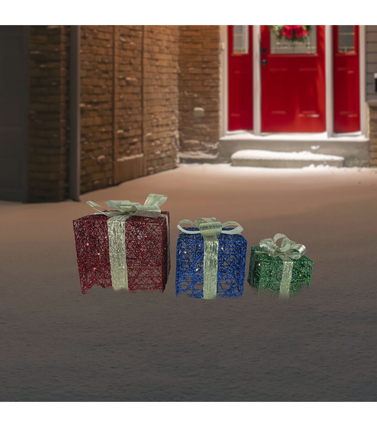 Northlight 3ct Red Blue & Green Outdoor Christmas Gift Boxes