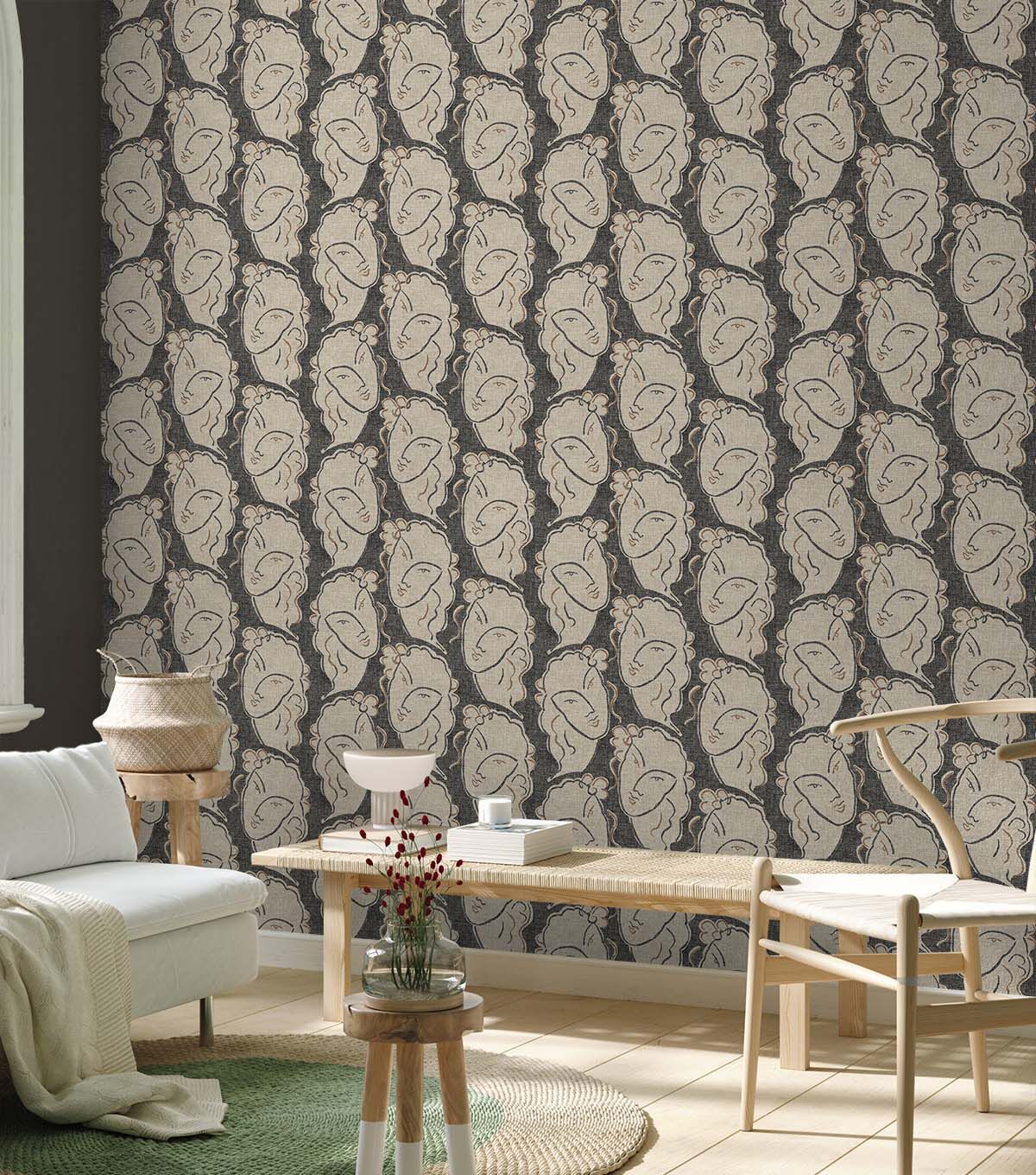 Surface Style 20.5' x 18' Graphite Beau Visage Peel & Stick Wallpaper