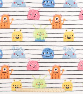 Cute Monsters on Stripes Anti Pill Fleece Fabric