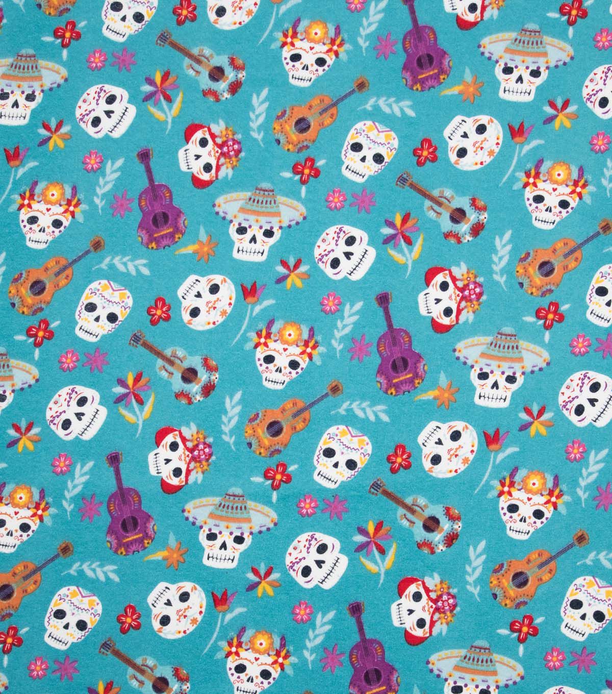 Super Snuggle Day Of The Dead Skeleton Faces Flannel Fabric