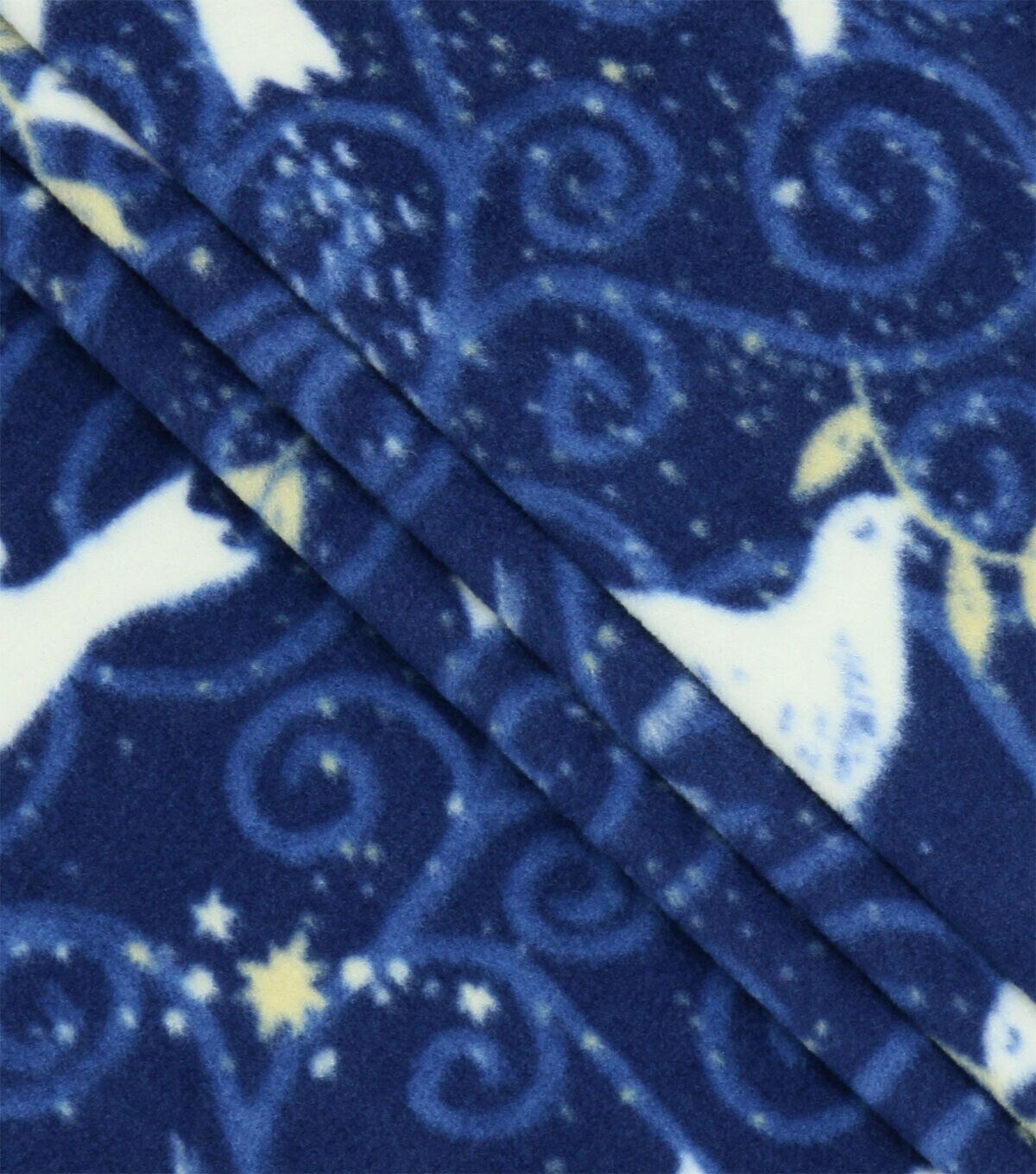 Blue Winter Solstice Birds in the Night Sky Anti Pill Fleece Fabric