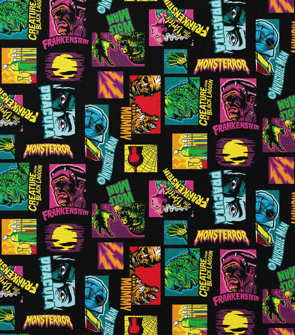 Monster Pop Movies Halloween Cotton Fabric