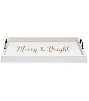 All The Rages Decorative Merry and Bright Wood Serving Tray 15.50