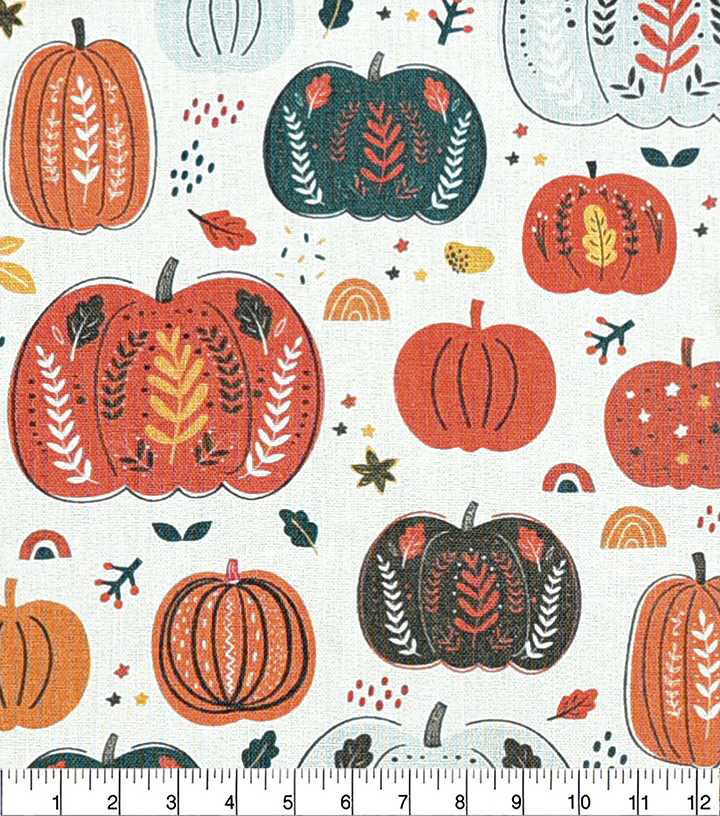 Folky Multi Pumpkins Fall Print Fabric