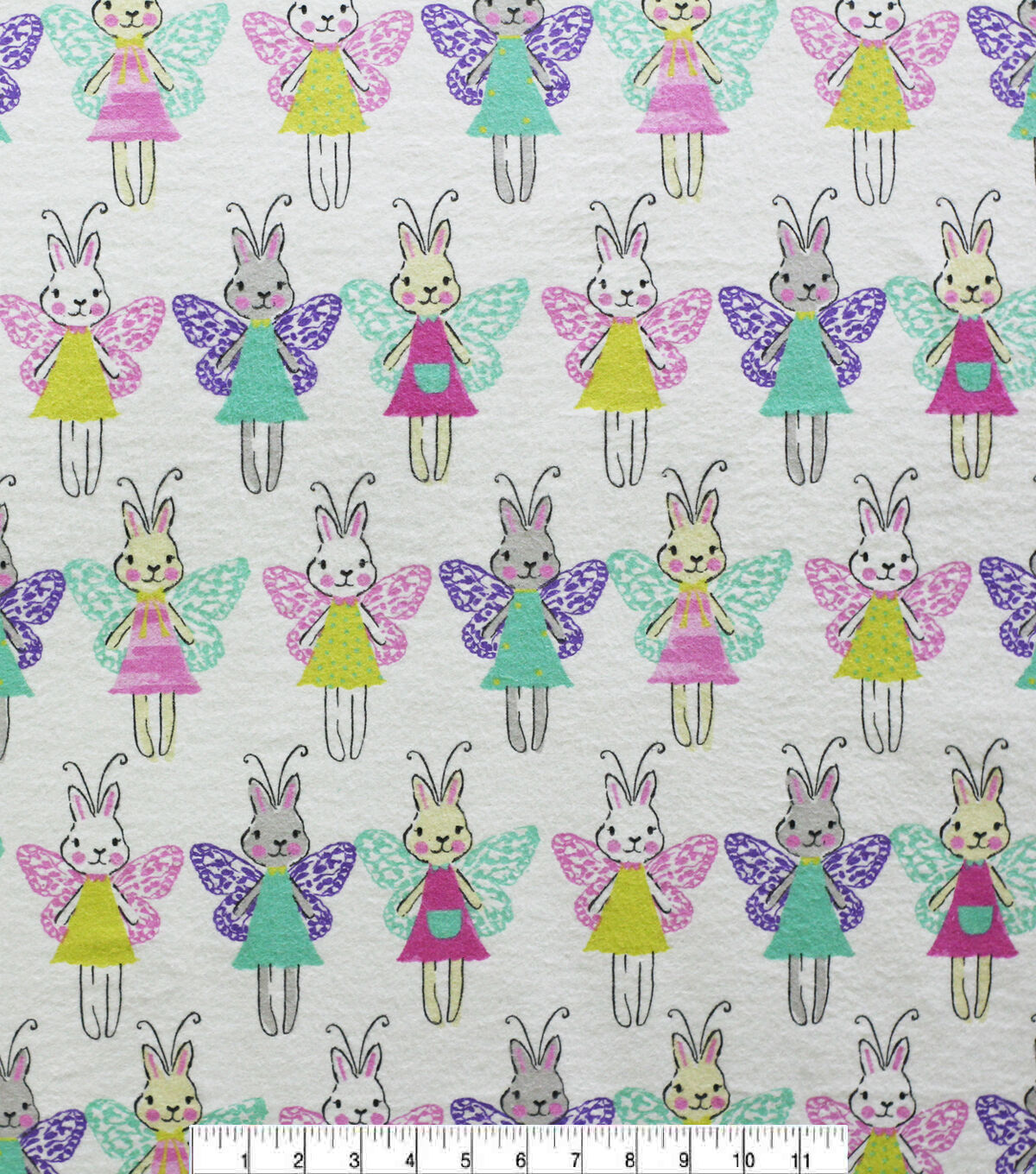 Multi Color Bunny With Wings Super Snuggle Flannel Fabric