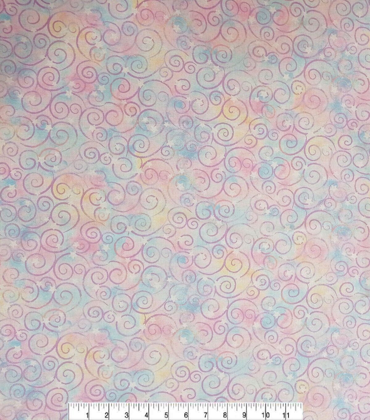 Stars on Swirls Pastel Glitter Cotton Fabric by Keepsake Calico