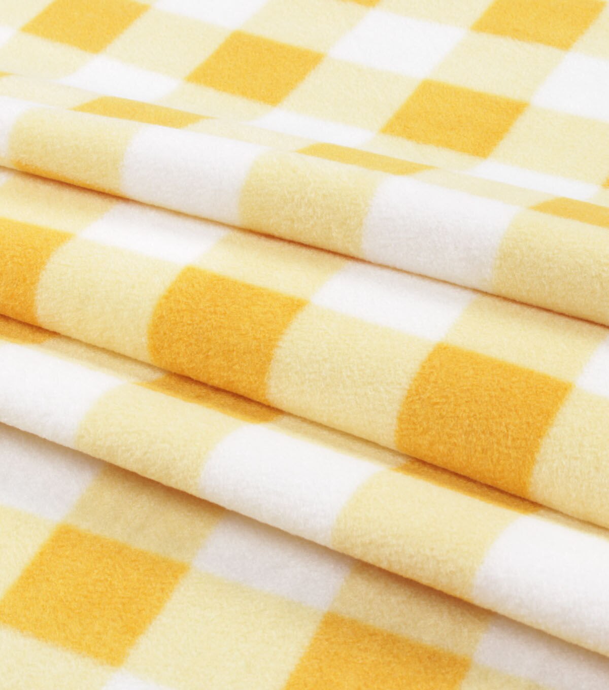 Yellow & White Gingham Pattern Anti Pill Fleece Fabric