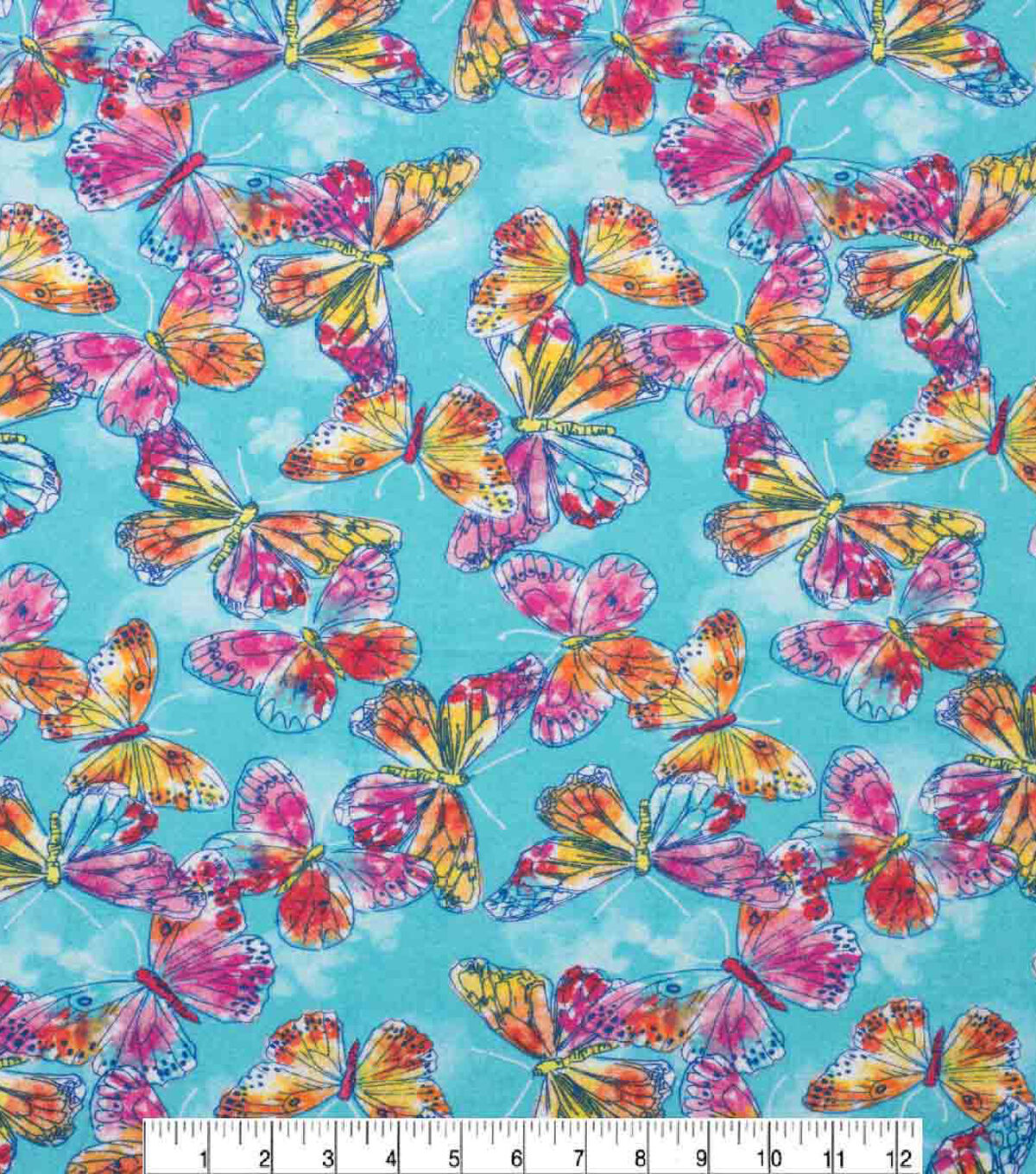 Watercolor Butterfly on Blue Super Snuggle Flannel Fabric