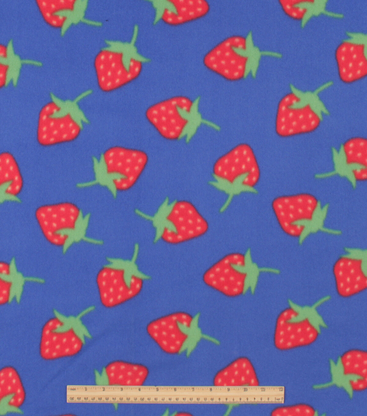 Strawberries on Blue Blizzard Fleece Fabric