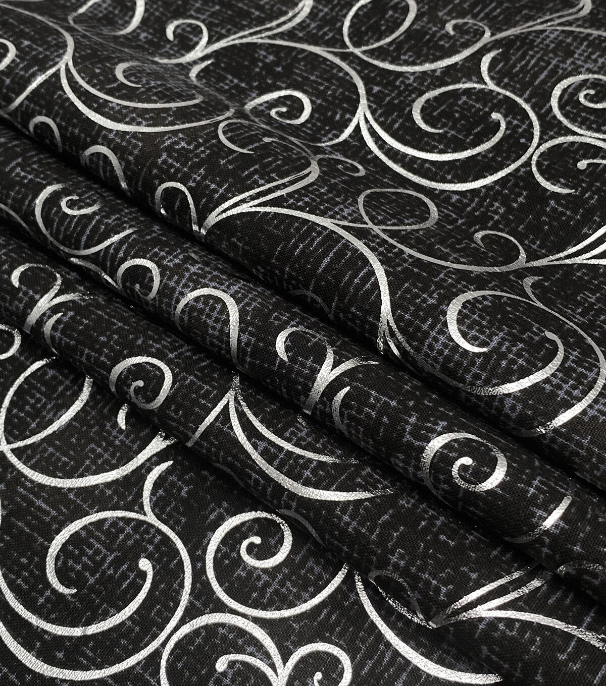 Swirls on Black Quilt Foil Cotton Fabric by Keepsake Calico