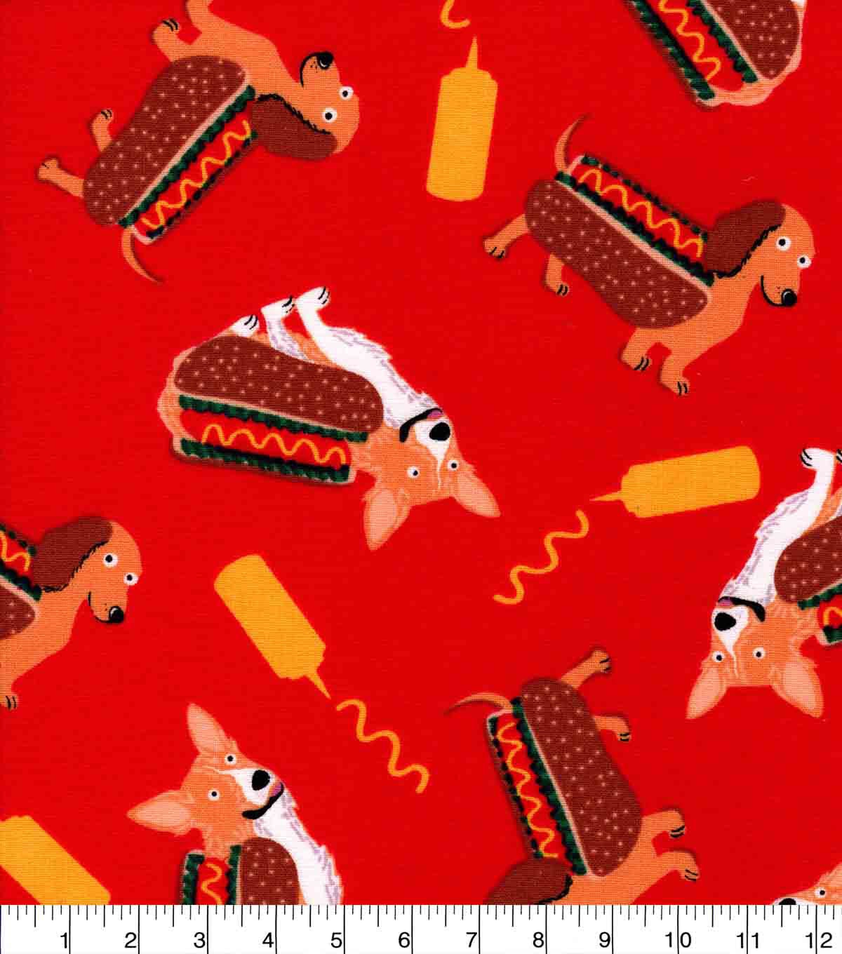 Hot Dogs On Red Novelty Cotton Fabric