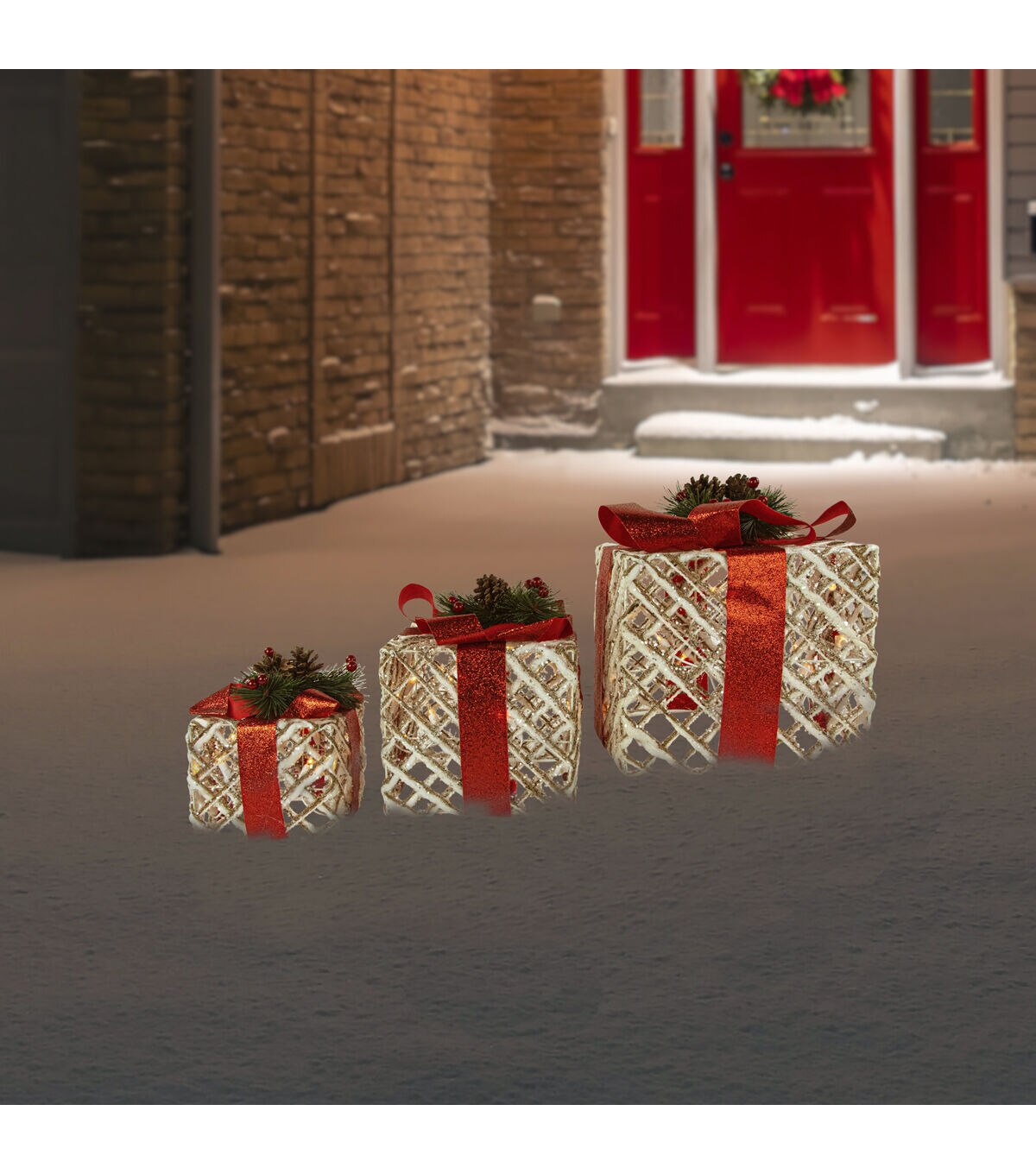 Northlight 3ct Lighted White Rope Outdoor Christmas Gift Boxes