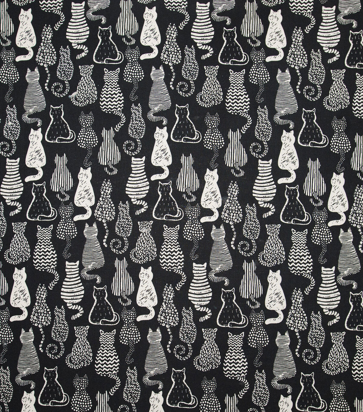 Cat Shape Filled On Black Novelty Prints Cotton Fabric