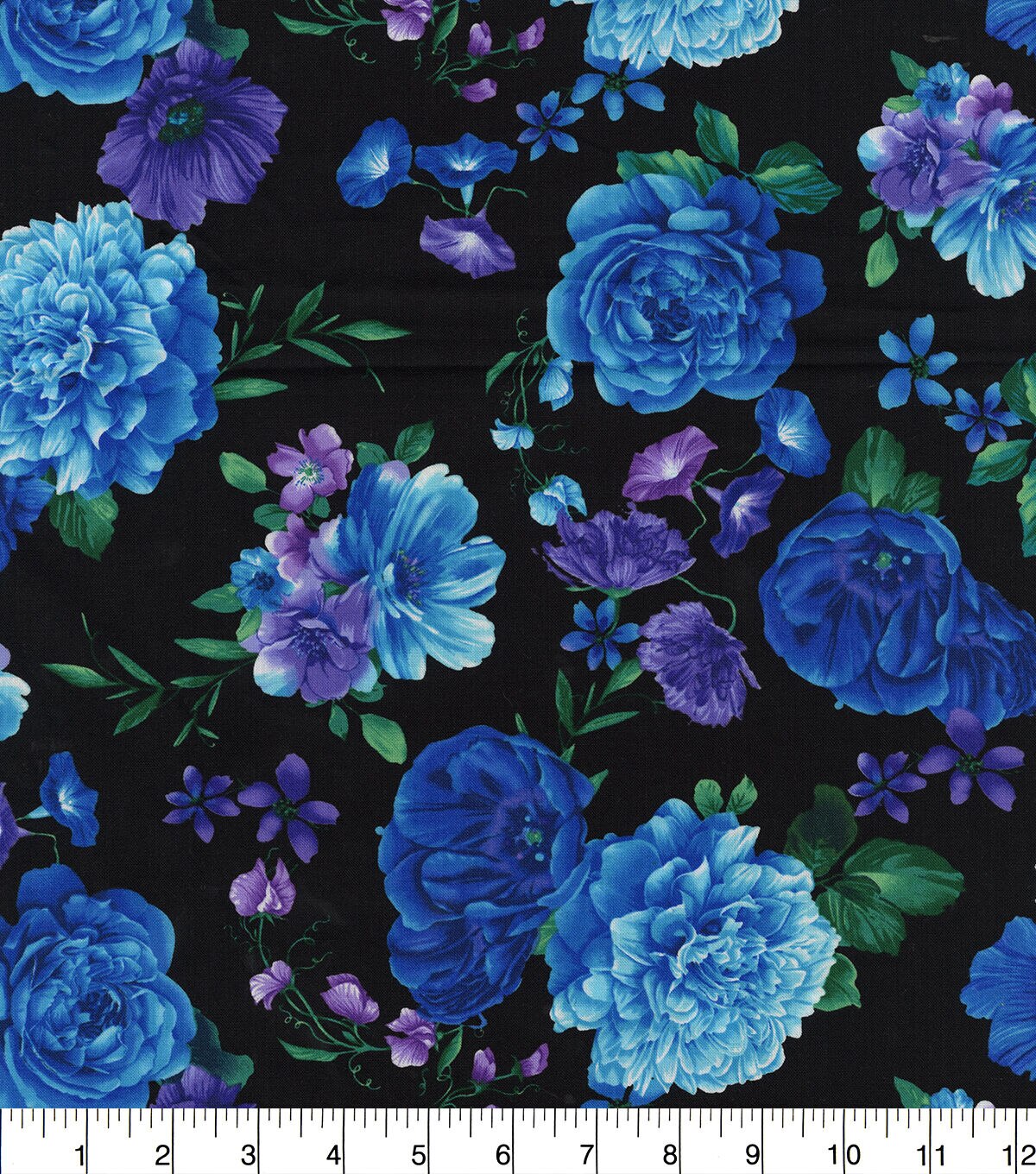 Hi Fashion Floral On Black Tossed Premium Print Cotton Fabric