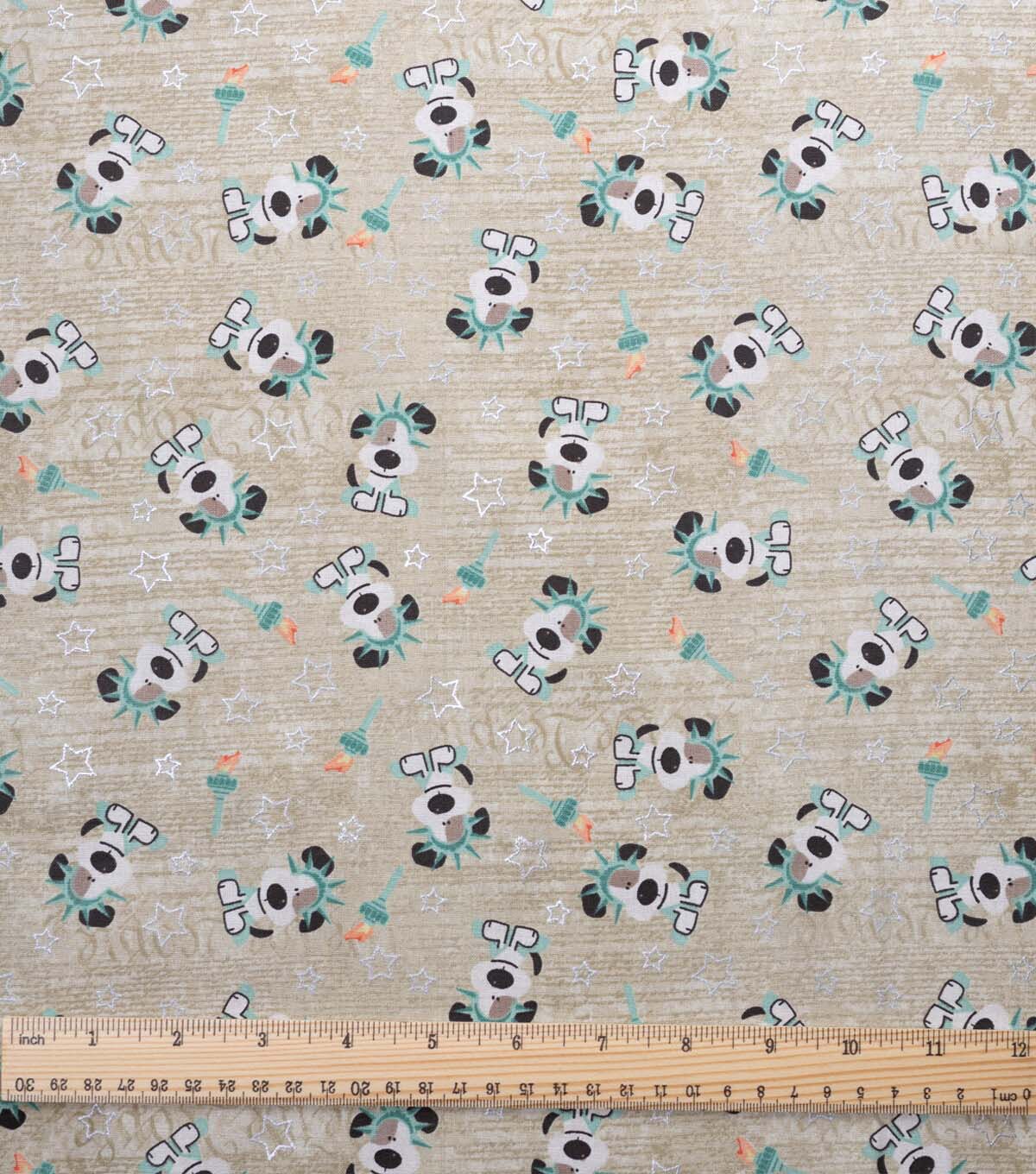 I Woof You Statue Of Liberty Foil Cotton Holiday Fabric